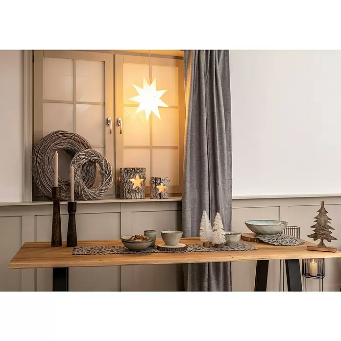 Windlicht Holz - Ø x H: 16 x 18 cm, Holz, White Washed - Stimmungsaufnahme