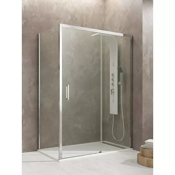 GME Mampara de ducha esquinera Aktual Frontal + Lateral - L x An x Al: 70 x 110 x 195 cm, Vidrio transparente, Espesor: 8 mm, Plata Brillo - Foto ambiente