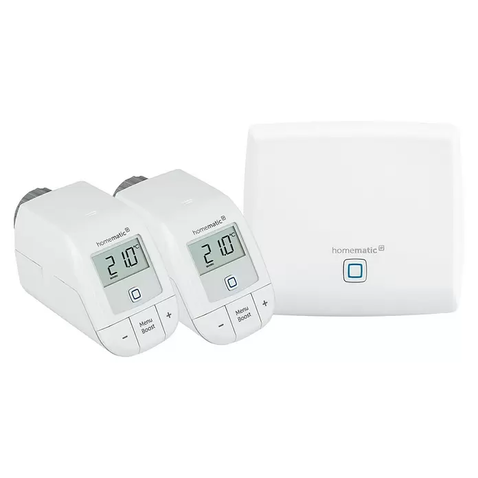 Homematic IP Starter-Set Heizen HmIP-SK16 - 1 Access Point & 2 Heizkörper-Thermostate basic - Diagonale Ansicht