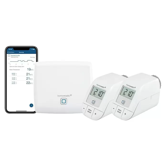 Homematic IP Starter-Set Heizen HmIP-SK16 - 1 Access Point & 2 Heizkörper-Thermostate basic - Diagonale Ansicht