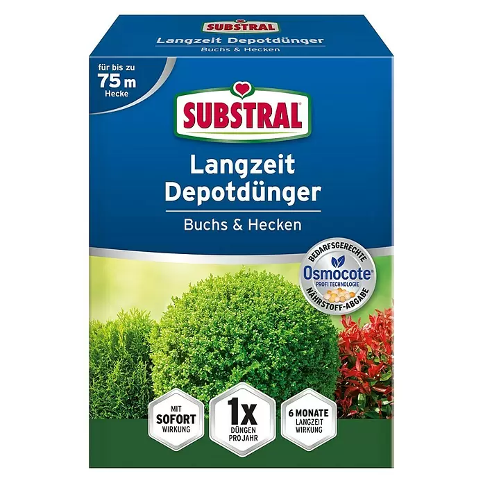 Substral Langzeitdünger Buchs & Hecken - 1,5 kg, Inhalt ausreichend für ca.: 75 m - Vorderansicht