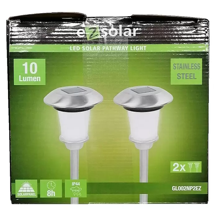 Solarleuchte - 2 Stk., LED, Schwarz, Silber, 32 cm - Vorderansicht