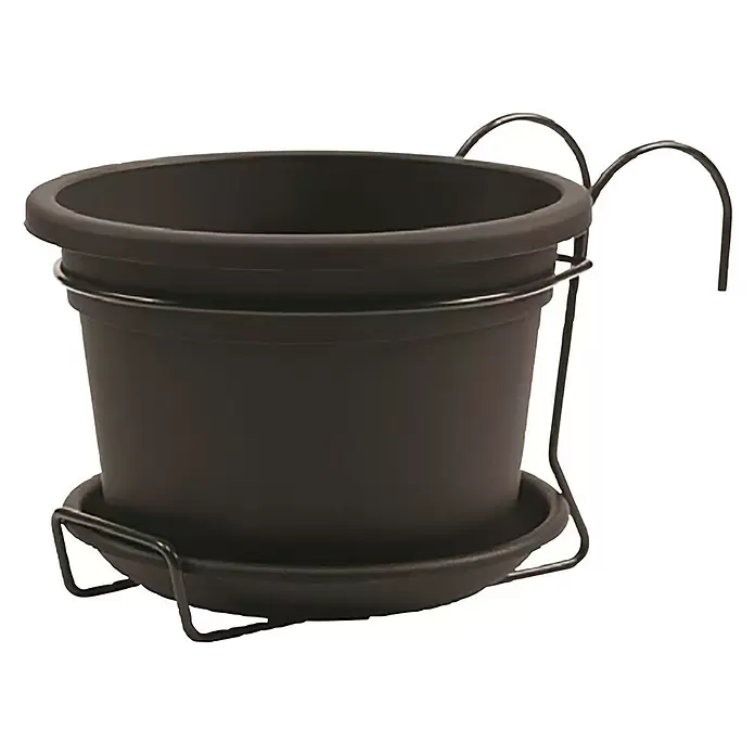 Maceta para barandilla - Ø x Al: 14 x 20 cm, Antracita/Negro - Vista angular