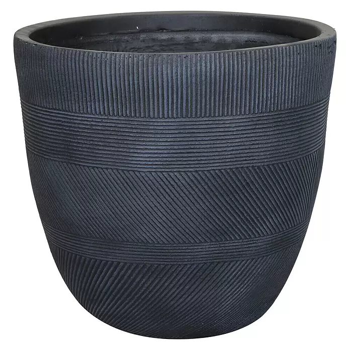 A.H.G. Pflanztopf Stripes - Außenmaß (Ø x H): 35 x 33 cm, Verbundwerkstoff, Schwarz - Vorderansicht