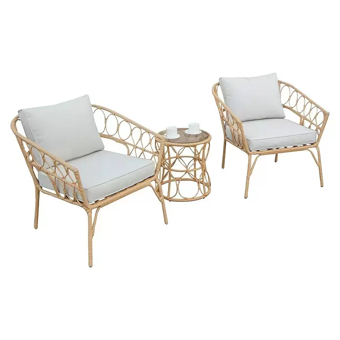 Conjunto de muebles Salomé - 3 piezas, Ratán sintético, Marrón - Vista angular