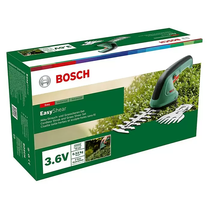 Bosch Podadora de batería para césped y arbustos EasyShear - 3,6 V, Iones de litio, 1 batería, Anchura de cuchilla: 8 cm - Vista angular