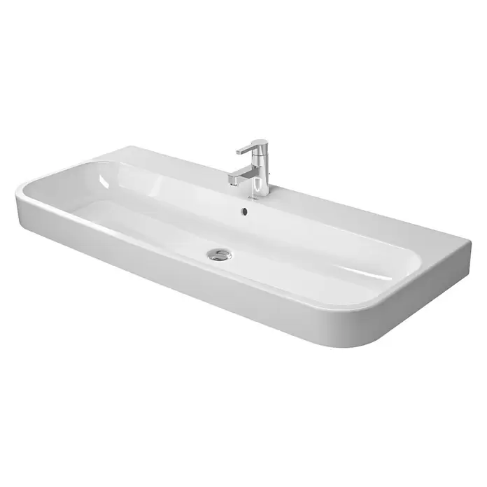 Duravit Happy D.2 Waschtisch Typ 1 - 120 x 50,5 cm, Mit schmutzabweisender Glasur, Hahnloch: Mitte, Mit Überlauf, Weiß - Diagonale Ansicht
