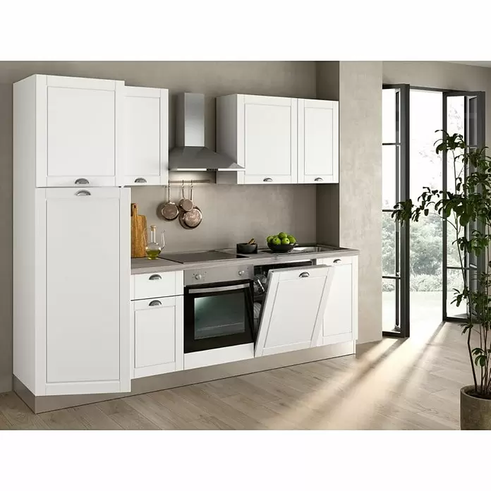 Kuhinjski komplet Adriana - Širina: 270 cm, S električnim uređajima, Bijele boje - Živopisni prikaz
