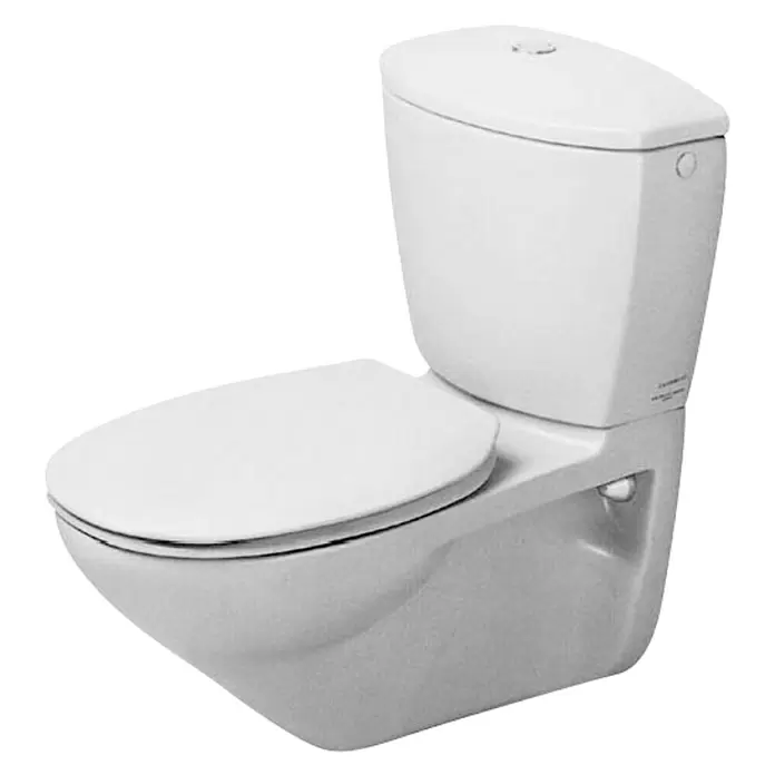 Duravit Duraplus Wand-WC-Kombination Practica-Cascade - Mit Spülrand, Ohne Spezialglasur, Spülform: Tief, WC Abgang: Waagerecht, Weiß - Diagonale Ansicht