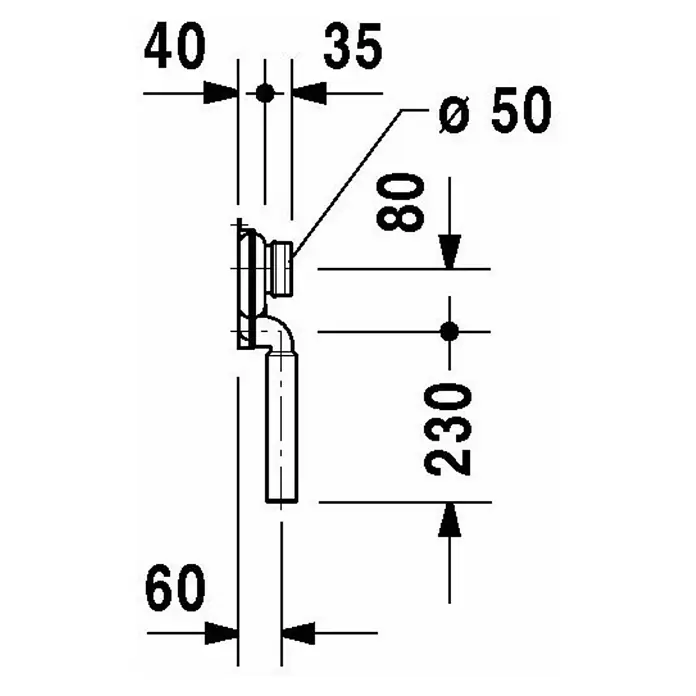 Duravit Urinal-Absaugsiphon - DN 50, Abgang: Senkrecht, Passend für: Duravit Urinale - Skizze