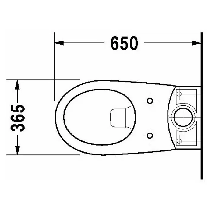Duravit Duraplus Wand-WC-Kombination Practica-Cascade - Mit Spülrand, Ohne Spezialglasur, Spülform: Tief, WC Abgang: Waagerecht, Weiß - Skizze