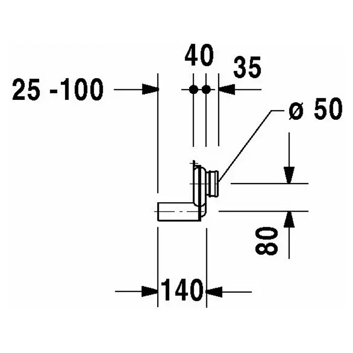 Duravit Urinal-Absaugsiphon - DN 50, Abgang: Waagerecht, Passend für: Duravit Urinale - Skizze