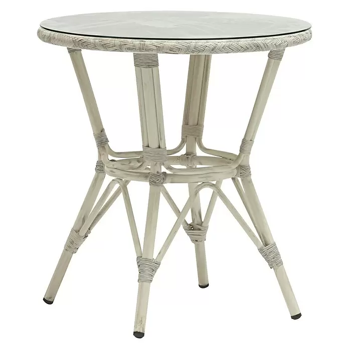 Mesa auxiliar de jardín Antonella - Ø x Al: 70 x 75 cm, Vidrio, Blanco - Vista frontal