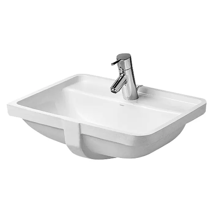 Duravit Starck 3 Unterbauwaschbecken - 52,5 x 40 cm, Ohne Spezialglasur, Anzahl Hahnlöcher: 1, Mit Überlauf, Weiß - Diagonale Ansicht