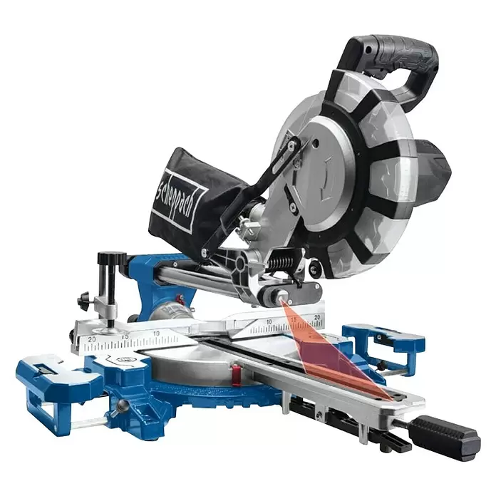 Scheppach Potezno nagibna kružna pila HM216 SPX - 2.000 W, Promjer lista pile: 210 mm, Broj okretaja pri praznom hodu: 4.800 okr/min - Dijagonalni pogled