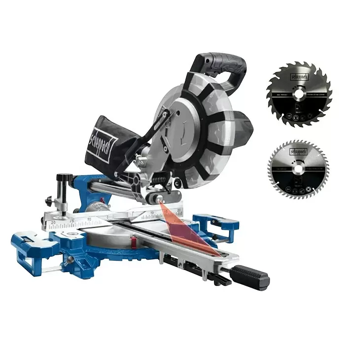Scheppach Potezno nagibna kružna pila HM216 SPX - 2.000 W, Promjer lista pile: 210 mm, Broj okretaja pri praznom hodu: 4.800 okr/min - Dijagonalni pogled