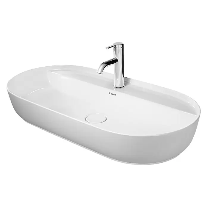 Duravit Luv Aufsatzwaschbecken - 80 x 40 cm, Ohne Spezialglasur, Hahnloch: Mitte, Ohne Überlauf, Weiß Seidenmatt - Diagonale Ansicht