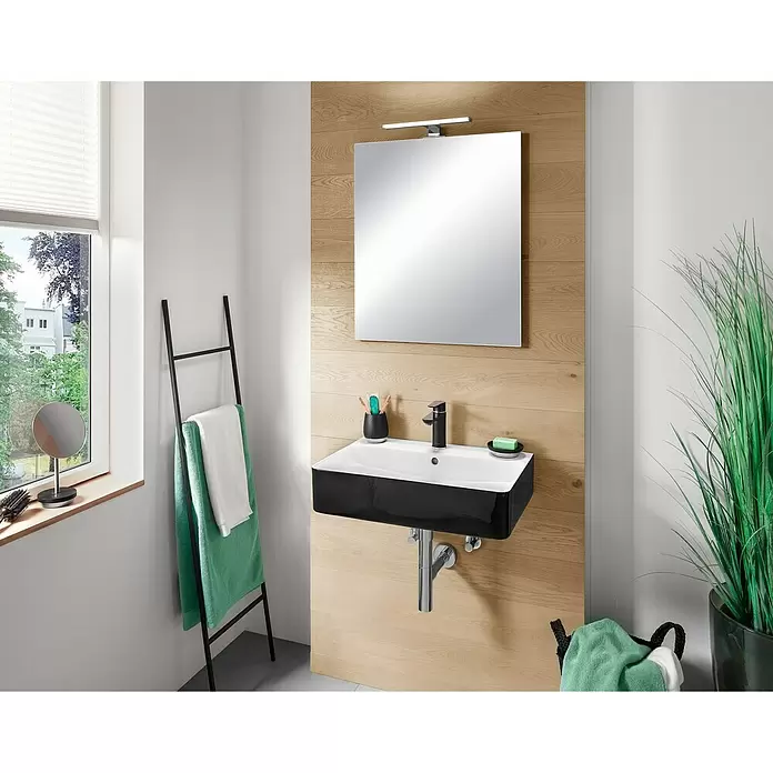Camargue Los Angeles Waschtisch - 60,5 x 42 cm, Ohne Spezialglasur, Hahnloch: Mitte, Mit Überlauf, Schwarz - Stimmungsaufnahme