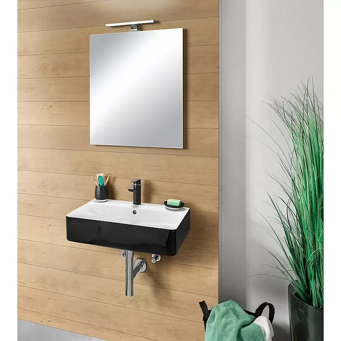 Camargue Los Angeles Lavabo - 60,5 x 42 cm, Sin esmalte especial, Orificios para grifo: Medio, Con desbordamiento, Negro - Foto ambiente
