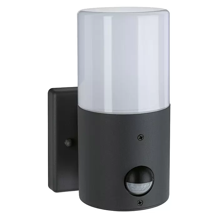 Paulmann Außenwandleuchte Tubs - 15 W, 13 x 10,5 x 17,5 cm, Grau matt, Mit Bewegungsmelder - Vorderansicht