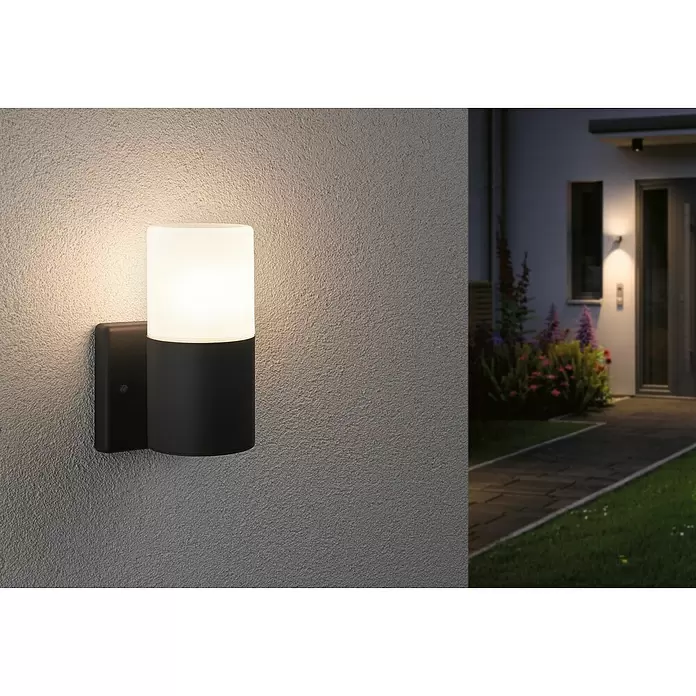 Paulmann Außenwandleuchte Tubs - 15 W, 12,3 x 10,5 x 17,5 cm, Grau matt, Ohne Bewegungsmelder - Stimmungsaufnahme