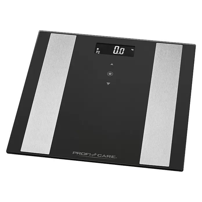 ProfiCare Personenwaage PC-PW 3007 FA 8 in 1 - Glas, Belastbarkeit: 180 kg - Diagonale Ansicht