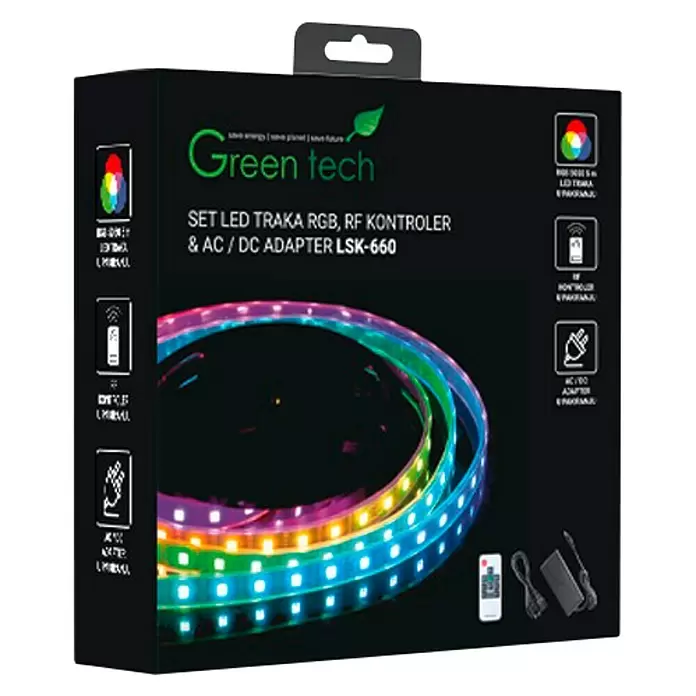 LED traka Green Tech - Duljina: 5 m, RGB, 14,4 W - Pogled sprijeda