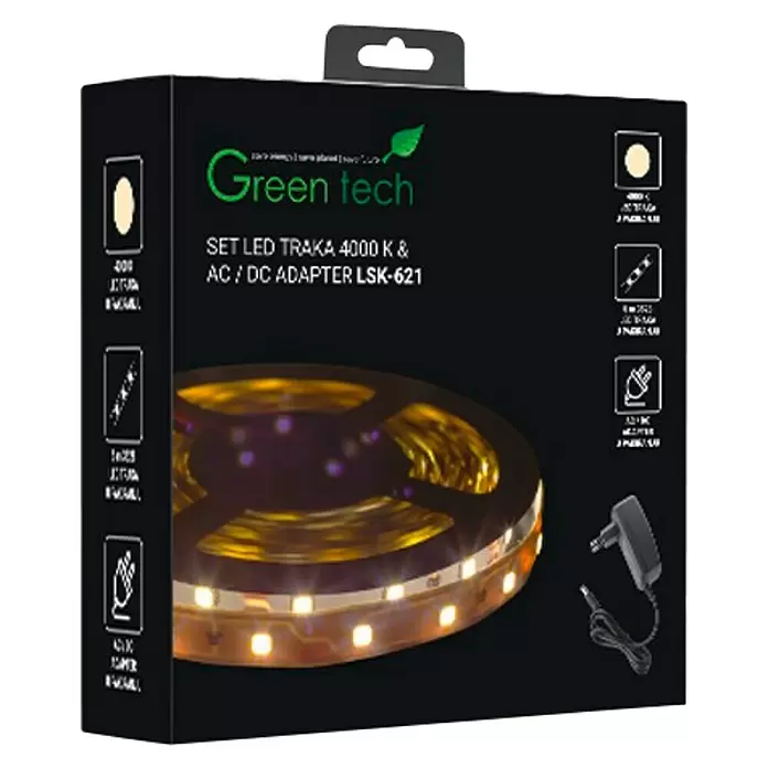 LED traka Green Tech - Duljina: 5 m, Neutralno bijelo, 4,8 W - Pogled sprijeda