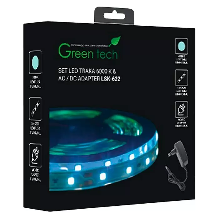 LED traka Green Tech - Duljina: 5 m, Hladna bijela - Pogled sprijeda