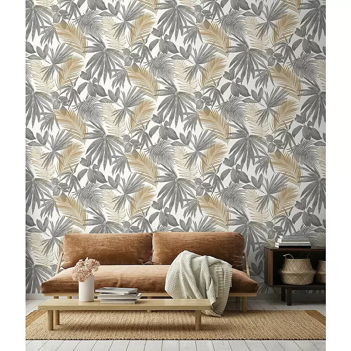 Dutch Wallcoverings Vliesbehang - Grijs Beige, Gebloemd, 10 m x 53 cm - Sfeeropname