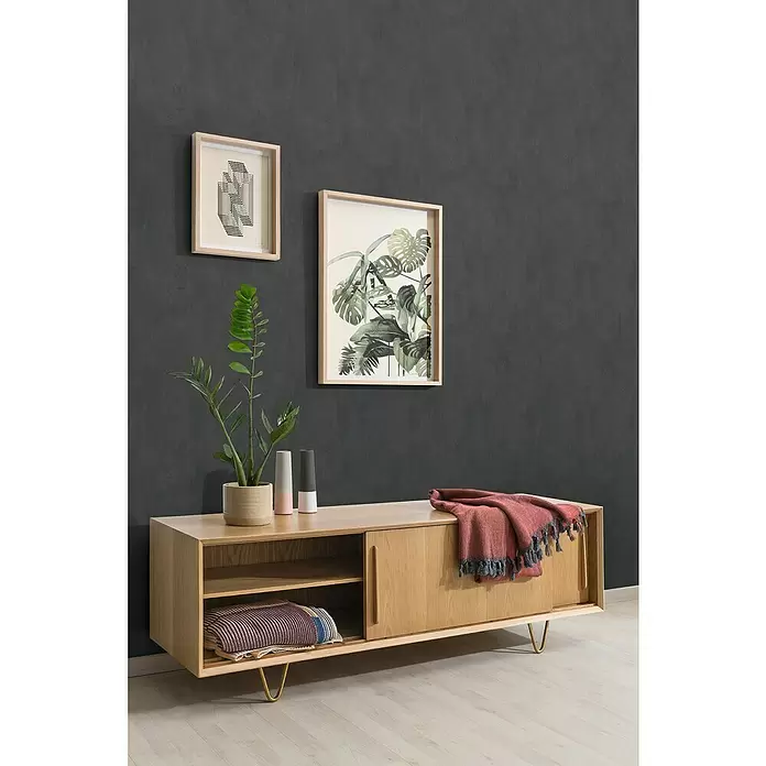 Dutch Wallcoverings Vliesbehang - Zwart, Uni, 10 m x 53 cm - Sfeeropname