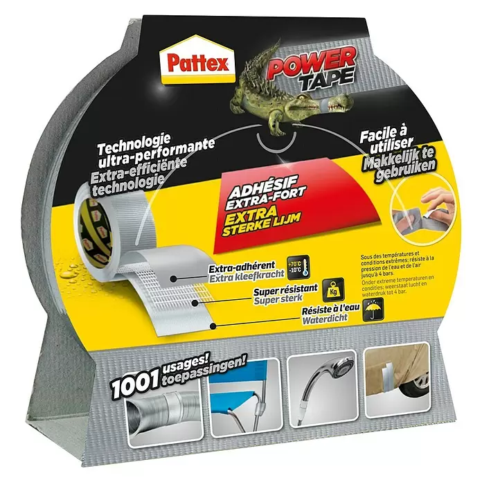 Pattex Powertape - Grijs, 50 mm x 25 m - Vooraanzicht