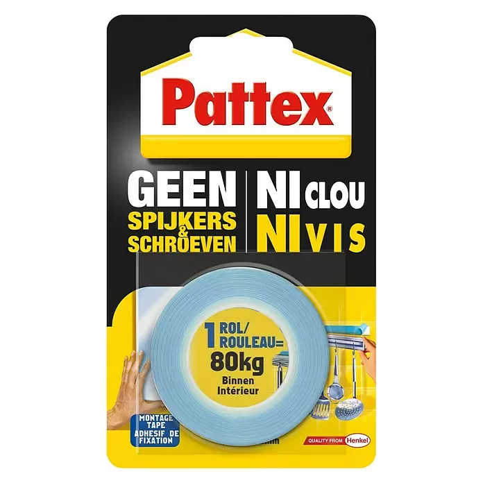 Pattex Geen spijkers & schroeven Dubbelzijdig tape - Temperatuurbestendig - Vooraanzicht