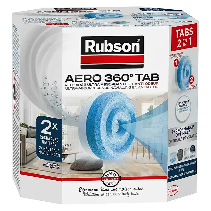 Rubson Luchtontvochtiger, navultabletten Aero 360° - Geur: Neutraal, 2 st. x 450 g - Vooraanzicht