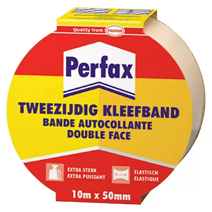 Perfax Dubbelzijdig kleefband - 10 m x 50 mm - Vooraanzicht