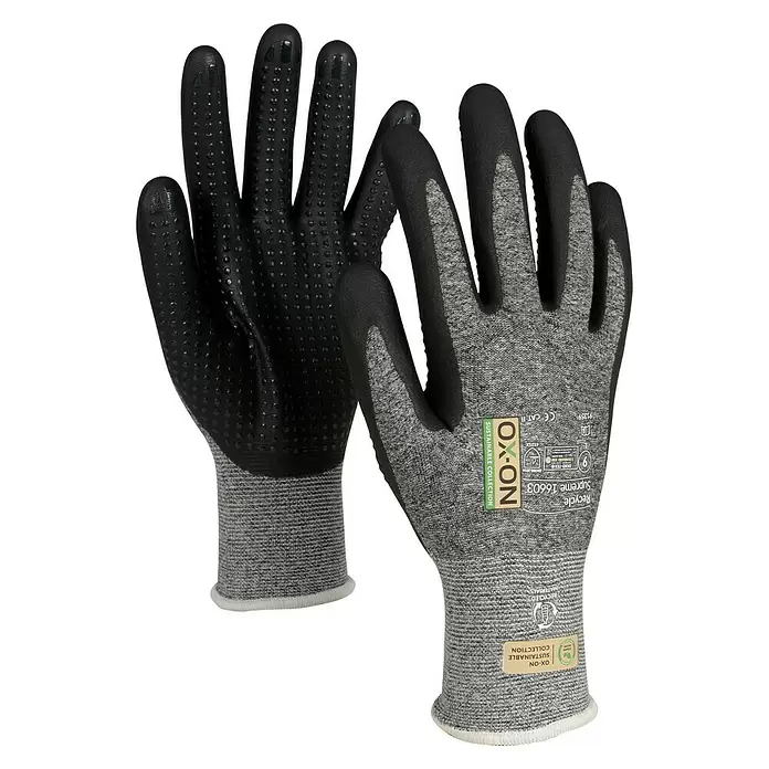 OX-ON Arbeitshandschuhe Recycle Supreme 16603 - 11, Grau/Schwarz - Diagonale Ansicht