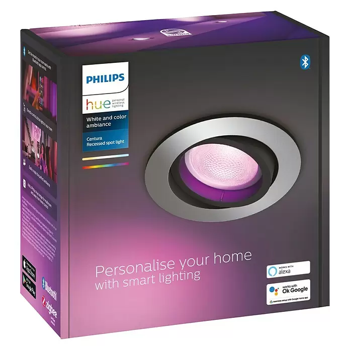 Philips Hue LED-Einbauspot Centura White & Color Ambiance - 5,7 W, RGBW, Durchmesser: 9 cm, Aluminium - Diagonale Ansicht