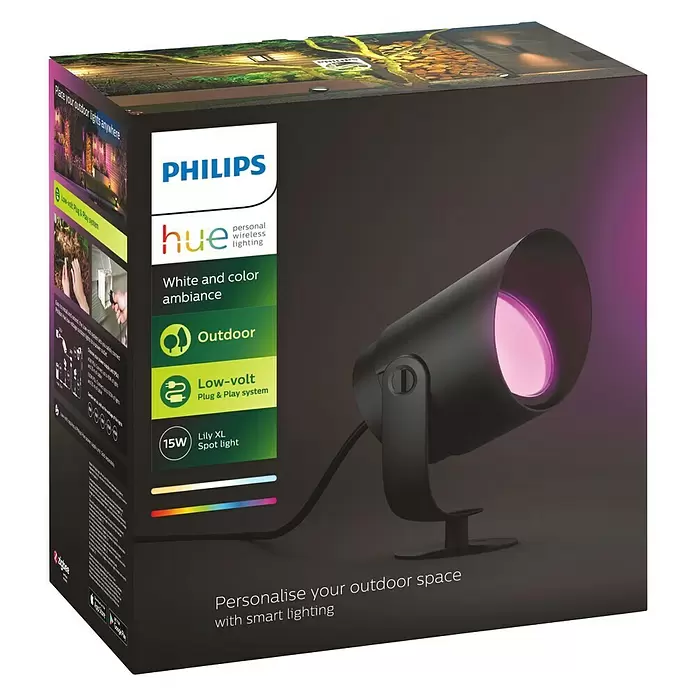 Philips Hue LED-Gartenspot Lily - Höhe: 19 cm, 15 W, Metall - Diagonale Ansicht