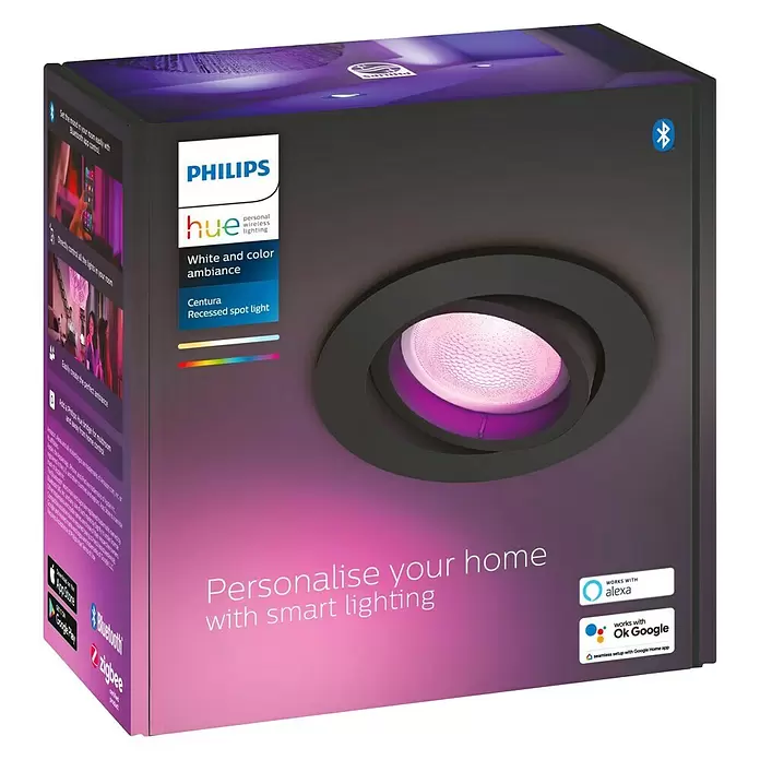 Philips Hue LED-Einbauspot Centura White & Color Ambiance - RGBW, Durchmesser: 9 cm - Diagonale Ansicht