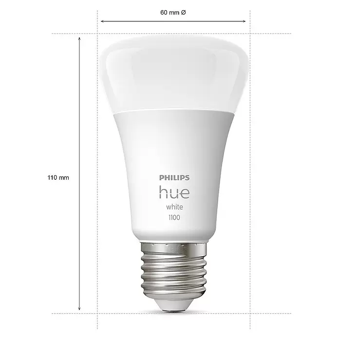 Philips Hue LED-Leuchtmittel White - E27, 9,5 W, 1.055 lm, Dimmbar, 1 Stk. - Skizze