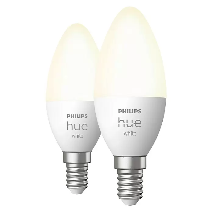 Philips Hue LED-Leuchtmittel White - E14, 5,5 W, Warmweiß, Kerzenform, 2 Stk. - Vorderansicht
