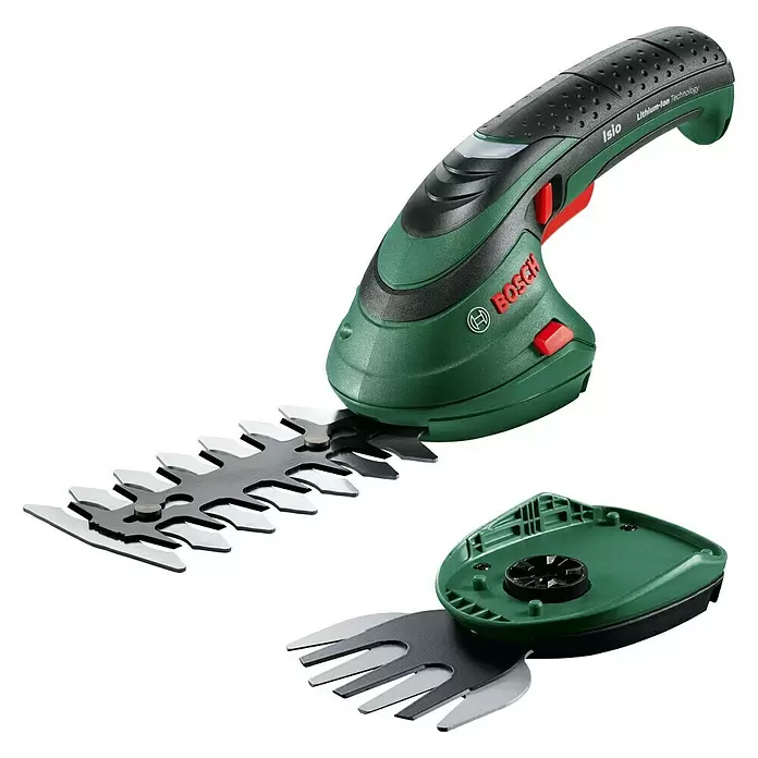 Bosch ISIO Set škara za travu i grmlje - 3,6 V, Litij-ionska, 1,5 Ah, 1 baterija, Širina noža: 8 cm, Vrijeme rada akumulatora: 50 min - Dijagonalni pogled