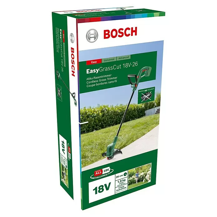 Bosch 18 V Power for All Akumulatorski trimer - 18 V, 2,5 Ah, Bez akumulatora, Širina reza: 26 cm - Dijagonalni pogled