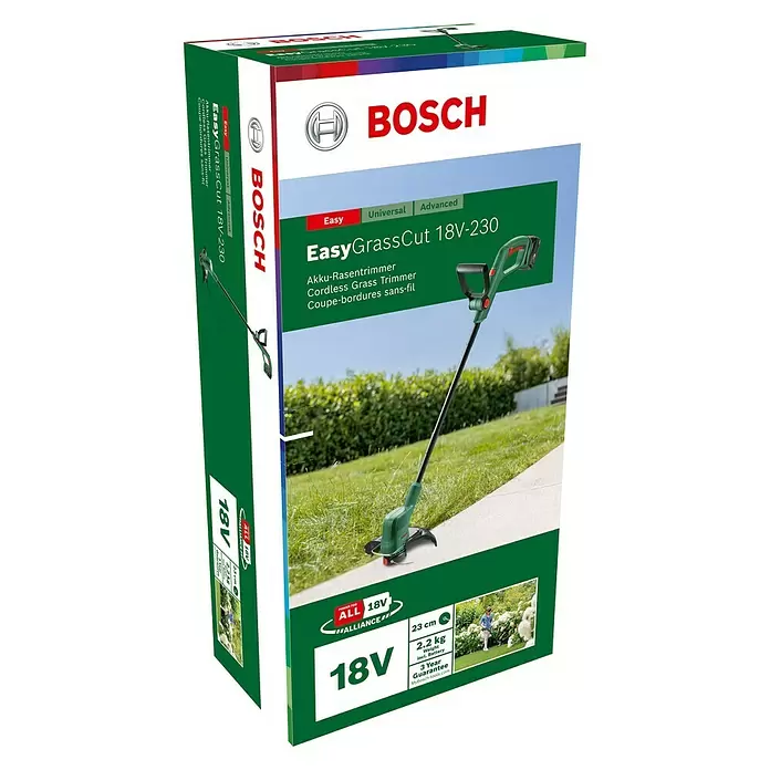 Bosch 18 V Power for All Akumulatorski trimer Easy GrassCut - 18 V, 2 Ah, Litij-ionska, 1 baterija, Širina reza: 23 cm - Dijagonalni pogled