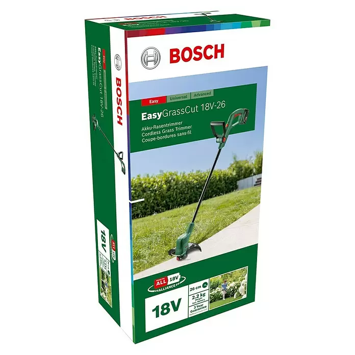 Bosch 18 V Power for All Akumulatorski trimer - 18 V, 2,5 Ah, Litij-ionska, 1 baterija, Širina reza: 26 cm - Dijagonalni pogled