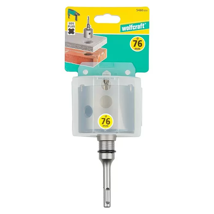 Wolfcraft Holle boorkroon met opspandoorn SDS-plus - Werkdiameter: 76 mm - Vooraanzicht