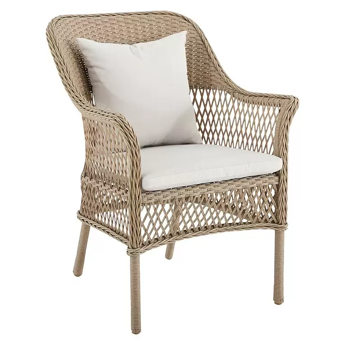 Sunfun Sillón de jardín Sophie - An x Pr x Al: 64 x 65,5 x 87,5 cm, Red de plástico, Beige, Caramelo, Apilable - Vista angular