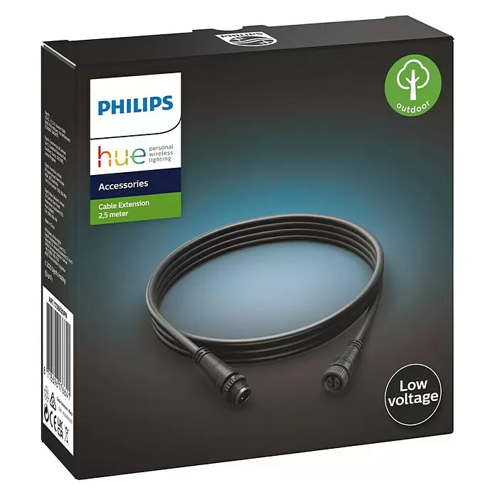 Philips Hue Verlängerungskabel - Schwarz, 2,5 m, IP67 - Diagonale Ansicht