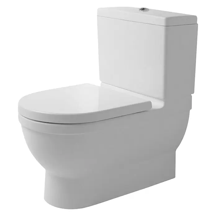 Duravit Starck 3 Stand-WC-Kombination - Mit Spülrand, Mit schmutzabweisender Glasur, Spülform: Tief, WC Abgang: Waagerecht, Weiß - Diagonale Ansicht