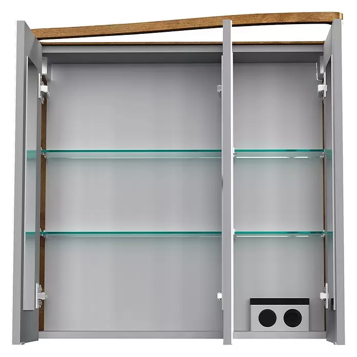 Camargue Lineo LED-Spiegelschrank - B x H: 70,4 x 70,2 cm, Mit Beleuchtung, Spanplatte, Berg Eiche, Rechts - Vorderansicht